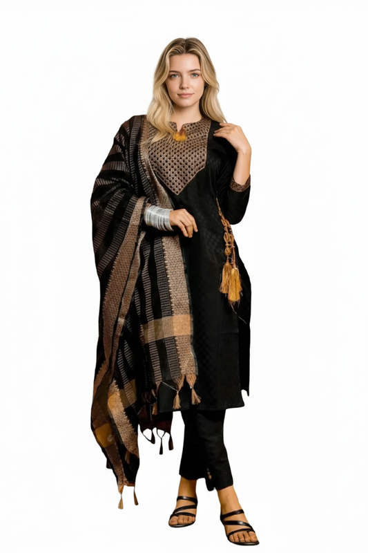 Women Cotton Blend Kurti Pant Dapatta Set