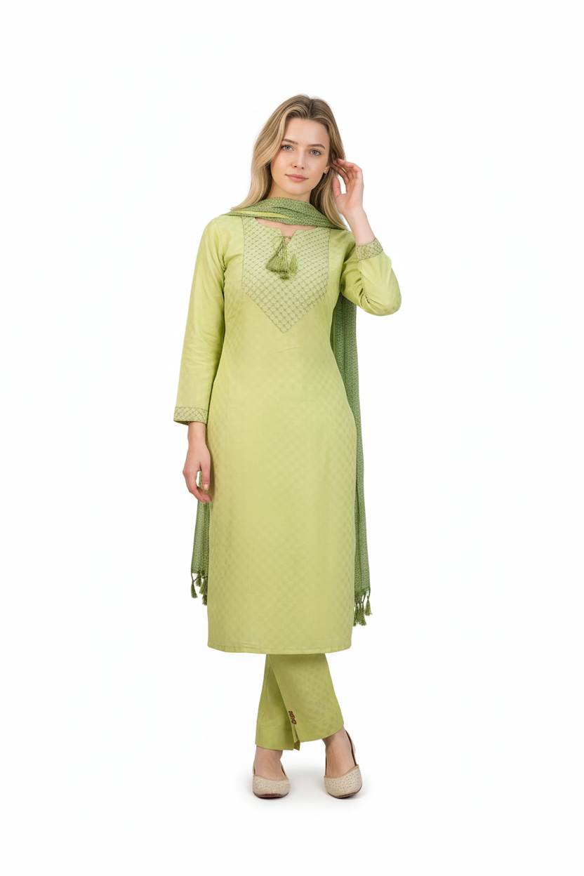 Women Cotton Blend Kurti Pant Dapatta Set