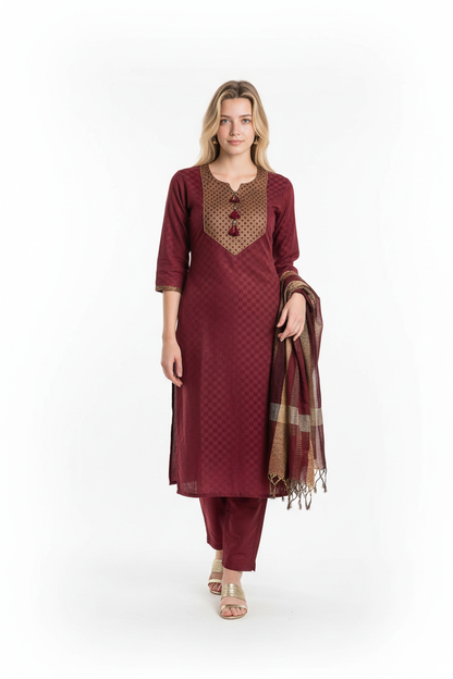 Women Cotton Blend Kurti Pant Dapatta Set