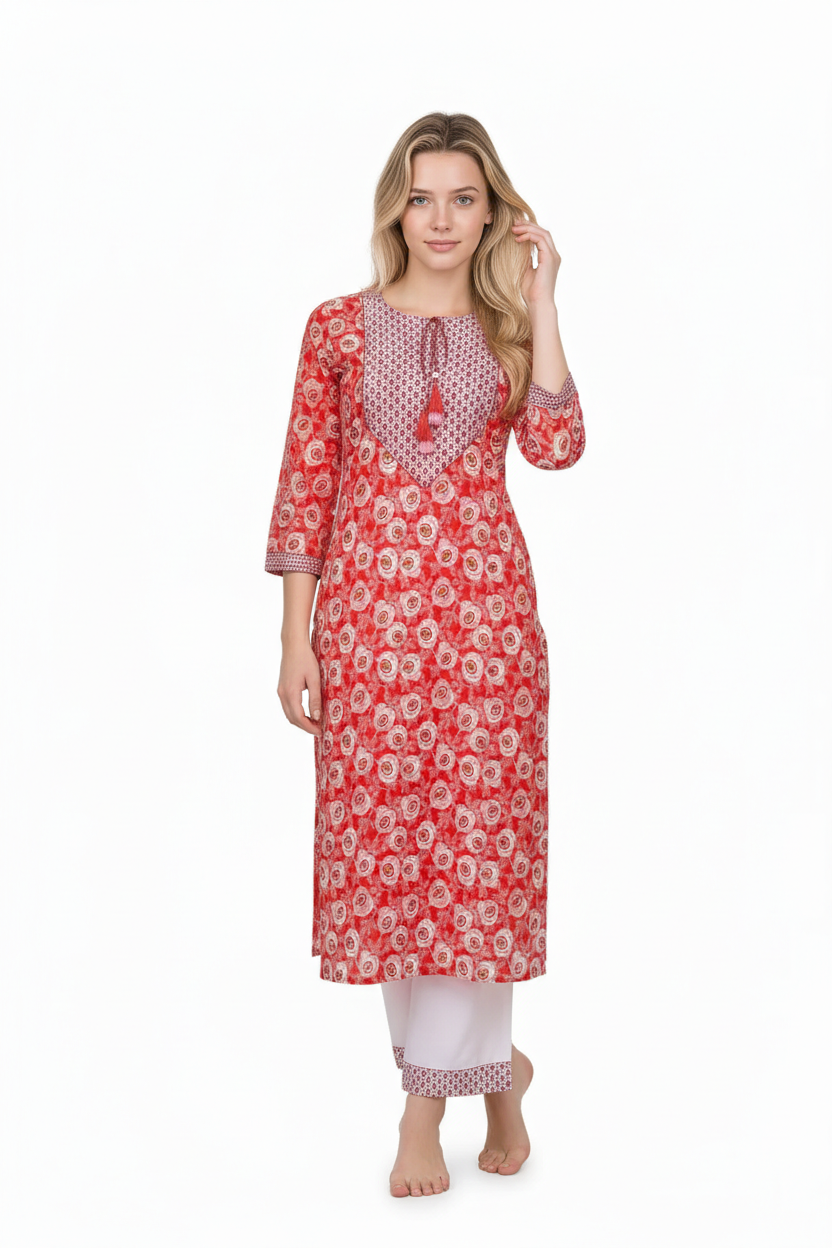 Women Cotton Blend Kurti Pant Dapatta Set