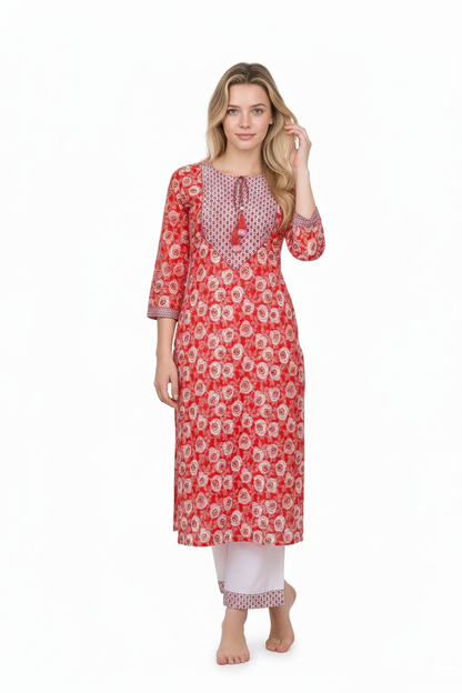 Women Cotton Blend Kurti Pant Dapatta Set